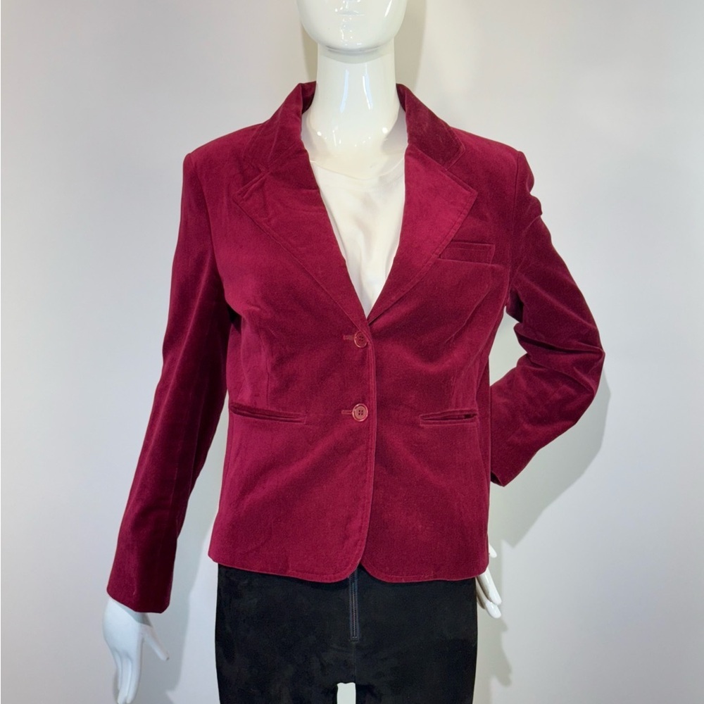 đź’ĄVintage VIEW COLLECTION NEW YORK Velour Red / Burgundy Blazer Size: M - Picture 2 of 6